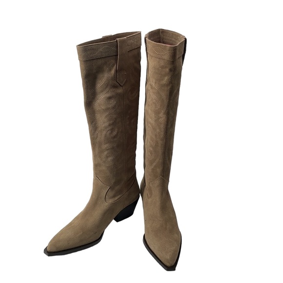 Zara Shoes Zara Knee High Split Leather Heeled Cowboy Boots Side